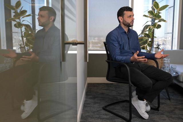 Arab Barghouti, son of jailed Palestinian leader Marwan Barghouti, speaks during an interview with AFP in central London on April 23, 2026. After 24 years in prison in Israel, Palestinian Marwan Barghouti has "a very clear political vision" and remains the leader best able to unify his people, his son Arab Barghouti told AFP, while expressing alarm at the "dangerous" weakness of the Palestinian Authority. (Photo by Richard A. Brooks / AFP) / TO GO WITH AFP STORY by Caroline TAIX