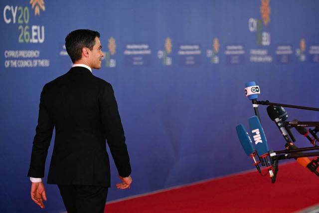 Netherlands' Prime Minister Rob Jetten arrives for an informal meeting of the European Council in Nicosia on April 24, 2026. (Photo by NICOLAS TUCAT / AFP)