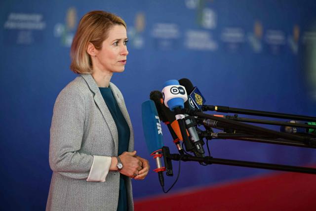 EU High Representative and Vice-President for Foreign Affairs and Security Policy Kaja Kallas speaks to journalists as she arrives for an informal meeting of the European Council in Nicosia on April 24, 2026. (Photo by NICOLAS TUCAT / AFP)