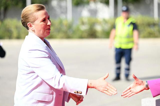 Denmark's Prime Minister Mette Frederiksen arrives for an informal meeting of the European Council in Nicosia on April 24, 2026. (Photo by NICOLAS TUCAT / AFP)