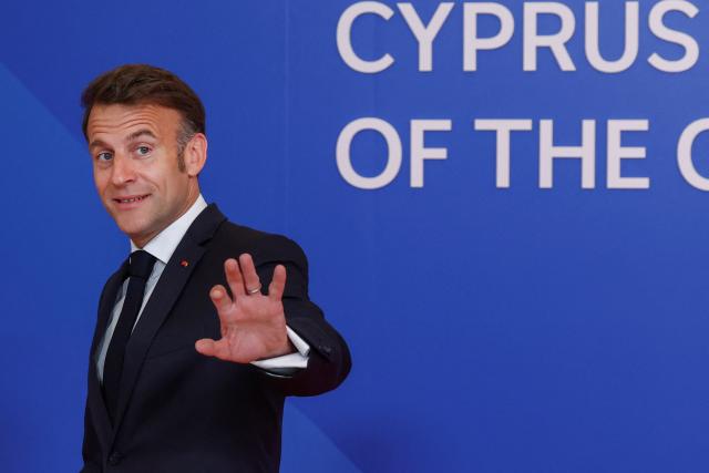 France's President Emmanuel Macron arrives for an informal meeting of the European Council in Nicosia on April 24, 2026. (Photo by Yves Herman / POOL / AFP)