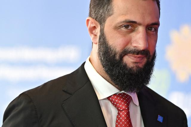Syria's President Ahmed al-Sharaa arrives for a working session of the European Council during an informal meeting in Nicosia on April 24, 2026. (Photo by Jewel SAMAD / AFP)