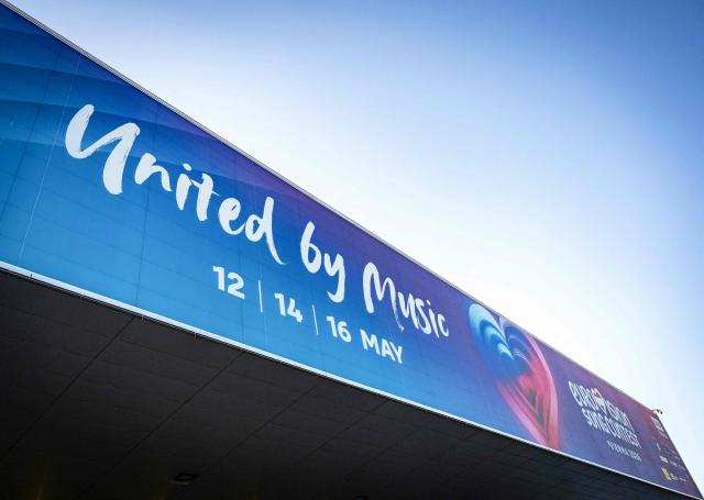 This picture shows an advertisement for the Eurovision Song Contest (ESC) featuring the words “12 Points” on a water fountain, on April 24, 2026, in Vienna, Austria. The Austrian capital Vienna will host the Eurovision Song Contest 2026 from May 12 to 16, 2026. (Photo by Max HERBST / APA / AFP) / Austria OUT
