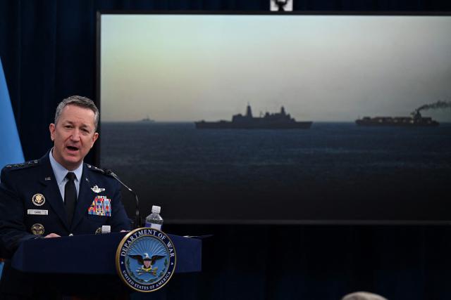 US Chairman of the Joint Chiefs of Staff General Dan Caine speaks during a press briefing at the Pentagon in Washington, DC, on April 24, 2026. (Photo by ANNABELLE GORDON / AFP)