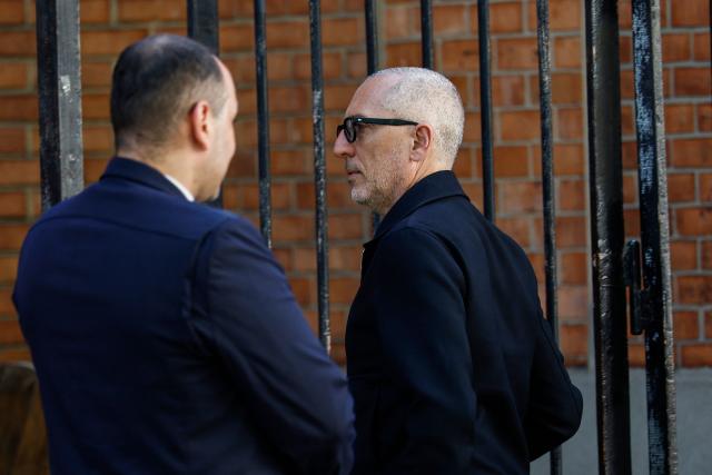 Morrocan-Canadian humorist Gad Elmaleh arrives for the funeral of French actress Nadia Fares at Saint-Jean de Montmartre church in Paris on April 24, 2026. Nadia Fares died on April 17, 2026, aged 57, after being found unconscious in a swimming pool in Paris and several days in a coma. (Photo by SIMON WOHLFAHRT / AFP)