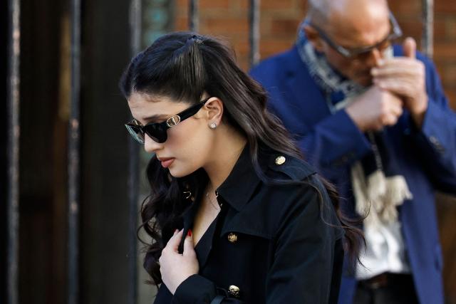 Nadia Fares' daughter Cylia Chasman arrives for the funeral ceremony of her mother at the Saint-Jean de Montmartre church in Paris on April 24, 2026. Nadia Fares died on April 17, 2026, aged 57, after being found unconscious in a swimming pool in Paris and several days in a coma. (Photo by SIMON WOHLFAHRT / AFP)