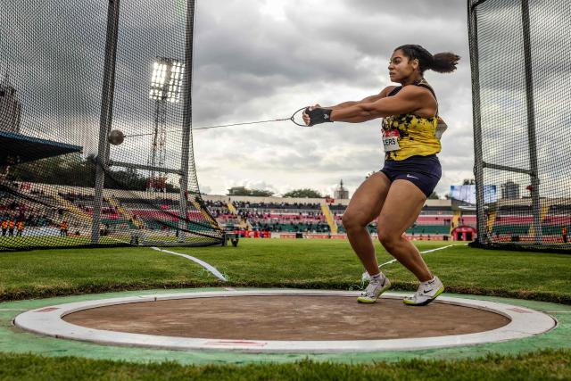 Canada’s Olympic champion Camryn Rogers competes in the hammer throw women's event during the sixth edition of the Kip Keino Classic Continental Tour Gold at the Nyayo National Stadium in Nairobi, on April 24, 2026. (Photo by Luis TATO / AFP)