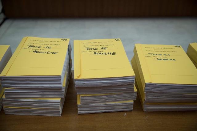 (FILES) Files are seen ahead of an appeal trial of serial killer Francis Heaulme at the courthouse in Versailles, southwest of Paris on December 4, 2018. The Nanterre Prosecutor’s Office’s “cold cases” unit announced in a statement on April 24, 2026 that a trial has been requested before the Hauts-de-Seine Assize Court against serial killer Francis Heaulme for the 1989 murder of Jean-Joseph Clement in Bedarrides (Vaucluse). (Photo by Thomas SAMSON / AFP)