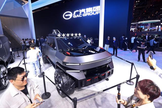 A GAC Montx concept car is displayed on the opening day of the Beijing Auto Show in Beijing on April 24, 2026. (Photo by CN-STR / AFP) / China OUT