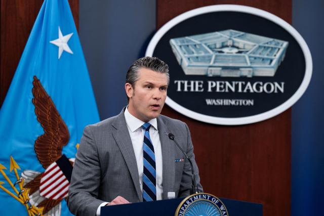 US Defense Secretary Pete Hegseth speaks at a press briefing at the Pentagon in Washington, DC, on April 24, 2026. (Photo by Annabelle GORDON / AFP)