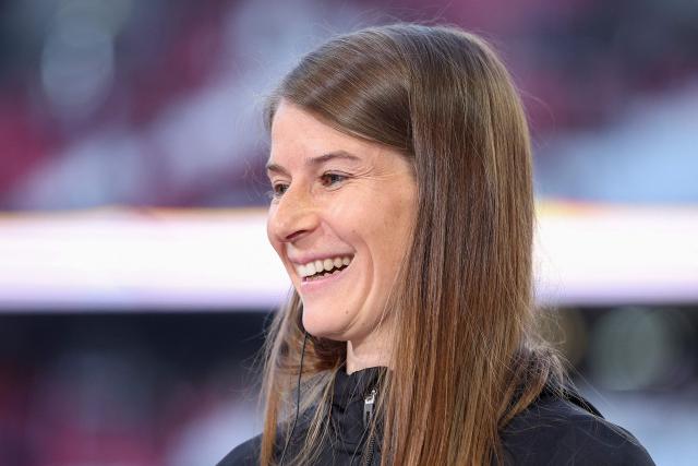 Union Berlin's German head coach Marie-Louise Eta is interviewed prior to the German first division Bundesliga football match between RB Leipzig and Union Berlin in Leipzig, eastern Germany, on April 24, 2026. (Photo by Ronny HARTMANN / AFP) / DFL REGULATIONS PROHIBIT ANY USE OF PHOTOGRAPHS AS IMAGE SEQUENCES AND/OR QUASI-VIDEO