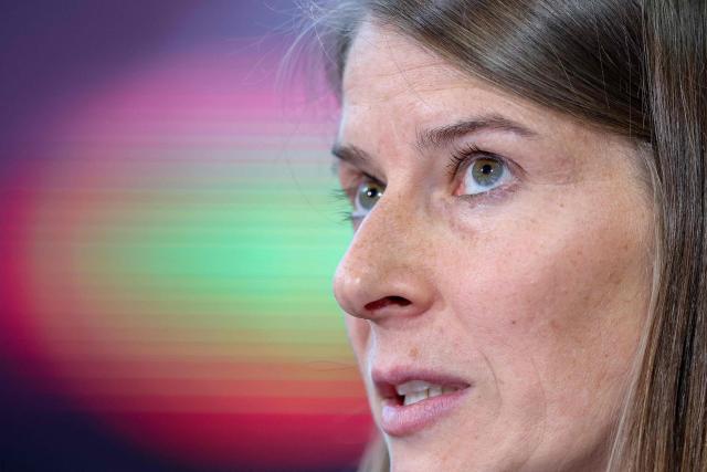 Union Berlin's German head coach Marie-Louise Eta is interviewed prior to the German first division Bundesliga football match between RB Leipzig and Union Berlin in Leipzig, eastern Germany, on April 24, 2026. (Photo by Ronny HARTMANN / AFP) / DFL REGULATIONS PROHIBIT ANY USE OF PHOTOGRAPHS AS IMAGE SEQUENCES AND/OR QUASI-VIDEO  ALTERNATIVE CROP