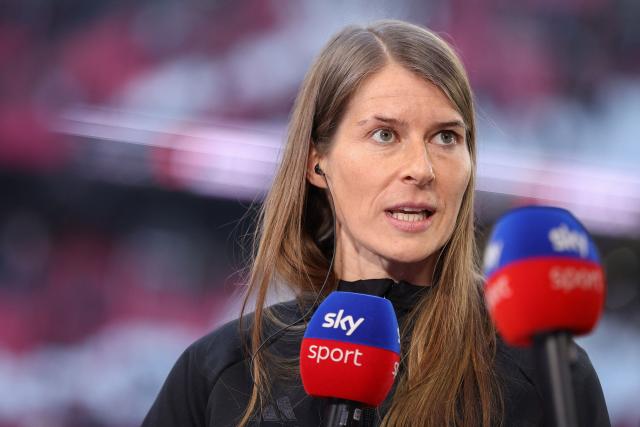 Union Berlin's German head coach Marie-Louise Eta is interviewed prior to the German first division Bundesliga football match between RB Leipzig and Union Berlin in Leipzig, eastern Germany, on April 24, 2026. (Photo by Ronny HARTMANN / AFP) / DFL REGULATIONS PROHIBIT ANY USE OF PHOTOGRAPHS AS IMAGE SEQUENCES AND/OR QUASI-VIDEO