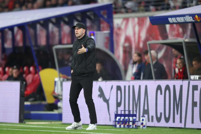 Leipzig's German head coach Ole Werner reacts from the sidelines during the German first division Bundesliga football match between RB Leipzig and Union Berlin in Leipzig, eastern Germany, on April 24, 2026. (Photo by Ronny HARTMANN / AFP) / DFL REGULATIONS PROHIBIT ANY USE OF PHOTOGRAPHS AS IMAGE SEQUENCES AND/OR QUASI-VIDEO