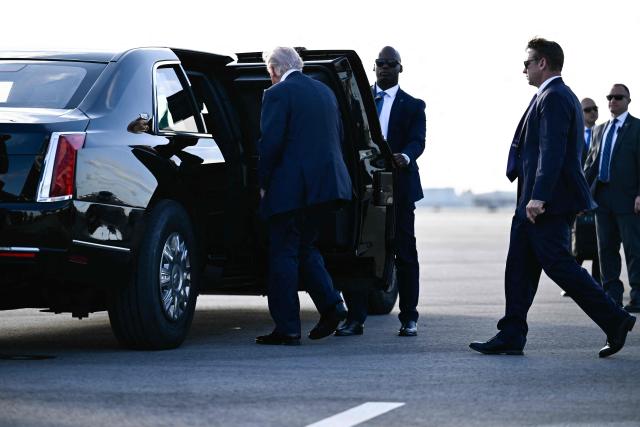 US President Donald Trump steps off Air Force One at Palm Beach International Airport in West Palm Beach, Florida on April 24, 2026. President Trump is heading to Palm Beach, Florida to attend the Republican National Committee (RNC) spring retreat. (Photo by Kent NISHIMURA / AFP)