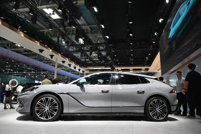 BYD’s sub-brand Denza’s Z9GT is displayed at the Beijing Auto Show in Beijing on April 25, 2026. (Photo by GREG BAKER / AFP)