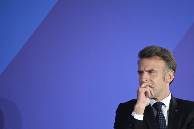 France's President Emmanuel Macron gestures as he attends a Franco-Greek Economic Forum at the Stavros Niarchos foundation in Athens, on April 25, 2026. The two leaders signed a text titled “Enhanced Comprehensive Strategic Partnership between Greece and France” and signed the renewal of the Strategic Relationship Agreement for cooperation in security and defense. (Photo by Angelos TZORTZINIS / AFP)