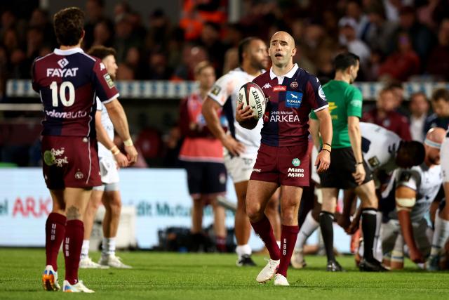 Bordeaux-Begles' French scrum-half Maxime Lucu reacts during the French Top 14 rugby union match between Union Bordeaux-Begles (UBB) and Montpellier Herault Rugby at the Chaban-Delmas Stadium in Bordeaux, south-western France on April 25, 2026. (Photo by ROMAIN PERROCHEAU / AFP)