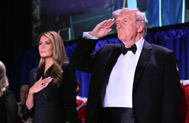 US First Lady Melania Trump and US President Donald Trump attend the White House Correspondents' dinner at the Washington Hilton in Washington, DC, on April 25, 2026. President Trump is attending the annual gala of the political press for the first time while in office. (Photo by Mandel NGAN / AFP)
