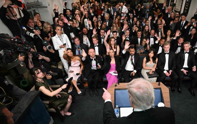 US President Donald Trump takes questions during a press briefing in the Brady Briefing Room at the White House in Washington, DC, shortly after a shooting incident at the White House Correspondents Dinner on April 25, 2026. US President Donald Trump said April 25 he would give a press conference from the White House press briefing room, shortly after a shooting incident at a gala dinner in Washington. The press conference is set to take place shortly after 10 p.m. (0200 GMT), Trump wrote on his Truth Social platform, adding: "The First Lady, plus the Vice President, and all Cabinet members, are in perfect condition." (Photo by Mandel NGAN / AFP)