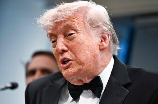 US President Donald Trump speaks during a press briefing in the Brady Briefing Room at the White House in Washington, DC, shortly after a shooting incident at the White House Correspondents Dinner on April 25, 2026. US President Donald Trump said April 25 he would give a press conference from the White House press briefing room, shortly after a shooting incident at a gala dinner in Washington. The press conference is set to take place shortly after 10 p.m. (0200 GMT), Trump wrote on his Truth Social platform, adding: "The First Lady, plus the Vice President, and all Cabinet members, are in perfect condition." (Photo by Kent NISHIMURA / AFP)