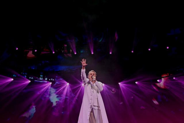 Spanish singer Miguel Bose performs on stage as part of his "Importante Tour 2026" at Parque Viva in Alajuela, Costa Rica, on April 25, 2026. (Photo by Ezequiel BECERRA / AFP)