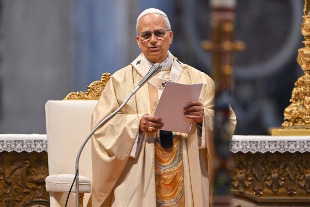 Pope Leo XIV (C) presides over the Holy Mass with Priestly Ordinations, at St Peter's Basilica in the Vatican on April 26, 2026. (Photo by Andreas SOLARO / AFP)