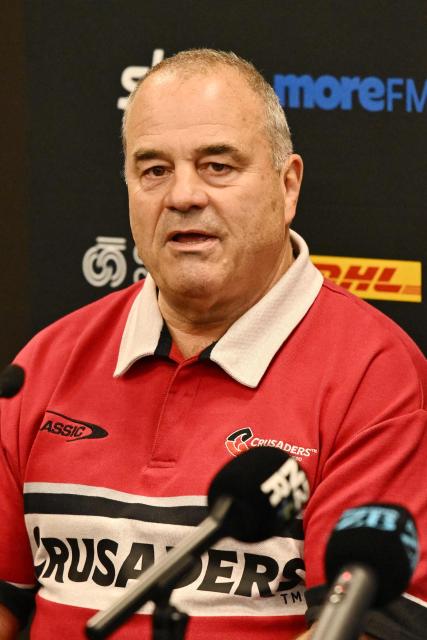 Crusaders CEO Colin Mansbridge speaks to the media during a press conference at One New Zealand Stadium in Christchurch on April 26, 2026. (Photo by Sanka VIDANAGAMA / AFP)