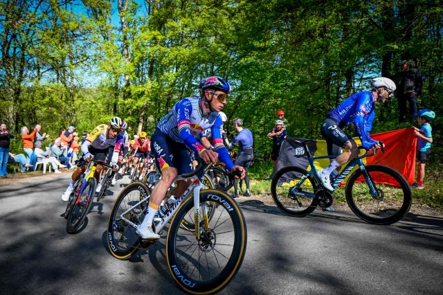 Belgian Remco Evenepoel of Red Bull-BORA-hansgrohe cycles during the men elite race of the Liege-Bastogne-Liege UCI World Tour one day cycling race, 259,5km from Liege, over Bastogne to Liege, on April 26, 2026. (Photo by MAARTEN STRAETEMANS / Belga / AFP) / Belgium OUT