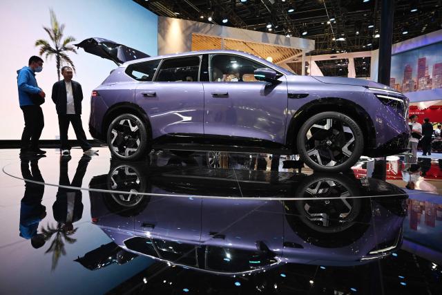 A Nissan NX8 is displayed at the Beijing Auto Show in Beijing on April 26, 2026. (Photo by GREG BAKER / AFP)