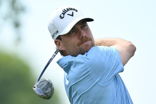 Sweden’s Mikael Lindberg hits a shot during the final round of the China Open golf tournament in Shanghai on April 26, 2026. (Photo by CN-STR / AFP) / China OUT