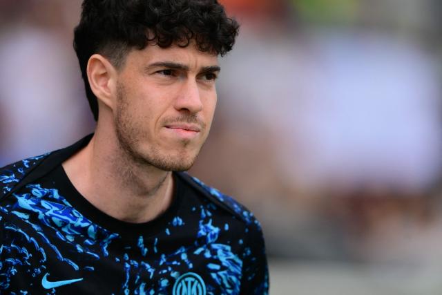 Inter Milan's Italian defender #95 Alessandro Bastoni looks on during the warm up ahead of the Italian Serie A football match between Torino and Inter Milan at the Olympic Stadium Grande Torino in Turin on April 26, 2026. (Photo by MARCO BERTORELLO / AFP)