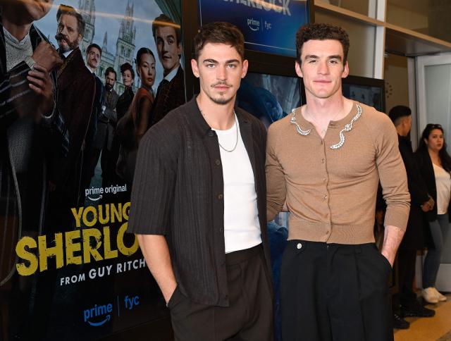 British actor Hero Fiennes Tiffin (L) and Irish actor Donal Finn attend the official Emmy FYC event for "Young Sherlock" at the Lindwood Dunn theater in Los Angeles, California, on April 26, 2026. (Photo by LISA O'CONNOR / AFP)