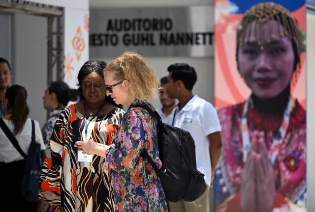 People attend the International Conference on the Just Transition Away from Fossil Fuels in Santa Marta, Colombia, on April 26, 2026. (Photo by Raul ARBOLEDA / AFP)