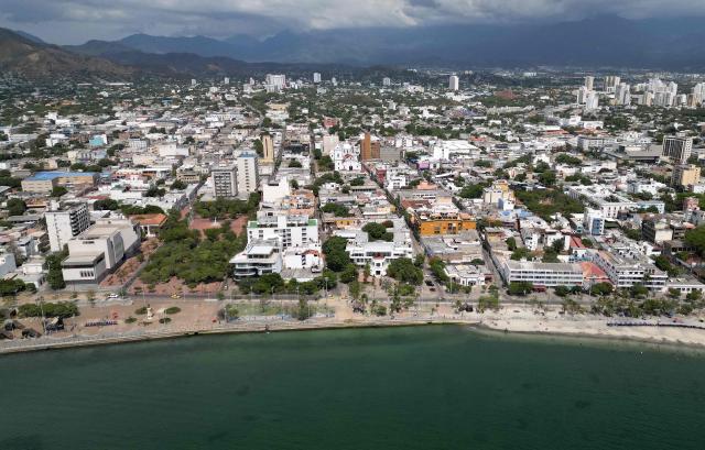 An aerial view of Santa Marta, Colombia, on April 26, 2026, during the International Conference on the Just Transition Away from Fossil Fuels. (Photo by Raul ARBOLEDA / AFP)