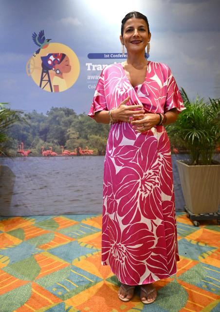 Colombia's Environment Minister Irene Velez takes part in an interview with AFP in Santa Marta, Colombia, on April 26, 2026, on the sidelines of the International Conference on the Just Transition Away from Fossil Fuels. (Photo by Raul ARBOLEDA / AFP)
