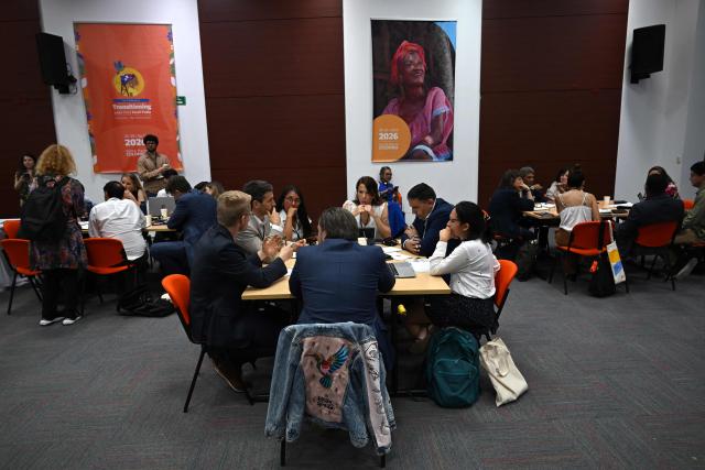 People attend the International Conference on the Just Transition Away from Fossil Fuels in Santa Marta, Colombia, on April 26, 2026. (Photo by Raul ARBOLEDA / AFP)