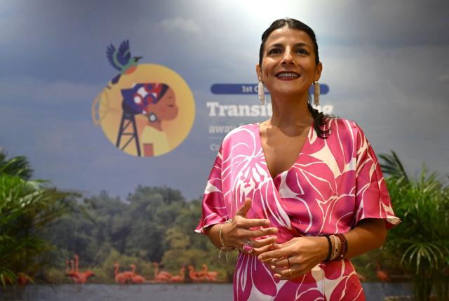 Colombia's Environment Minister Irene Velez takes part in an interview with AFP in Santa Marta, Colombia, on April 26, 2026, on the sidelines of the International Conference on the Just Transition Away from Fossil Fuels. (Photo by Raul ARBOLEDA / AFP)