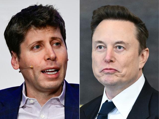 (COMBO) This combination of pictures created on February 11, 2025 shows OpenAI CEO Sam Altman (L) in Berlin on February 7, 2025 and Elon Musk at US President Donald Trump's inanuguration ceremony in Washington, DC, on January 20, 2025. Elon Musk's lawsuit accusing high-profile artificial intelligence company OpenAI of betraying its non-profit mission heads for trial on April 27, 2026 with the selection of jurors. The legal clash in a courtroom across the bay from San Francisco pits the world's richest person against a startup Musk once backed and now competes with in the booming AI sector. (Photo by John MACDOUGALL and SAUL LOEB / AFP)