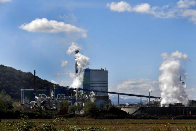 (FILES) A photo shows a view of the site of the Fibre Excellence paper company in Saint-Gaudens, southwestern France, on September 28, 2020. Fibre Excellence, the owner of France’s last two pulp mills, was placed under court receivership on April 27, 2026, with a six-month observation period to find a buyer, the Toulouse Commercial Court announced. (Photo by GEORGES GOBET / AFP)
