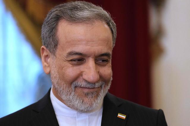 Iranian Foreign Minister Abbas Araghchi attends the talks with Russian President at the Boris Yeltsin Presidential Library in Saint Petersburg on April 27, 2026. (Photo by Dmitry LOVETSKY / POOL / AFP)