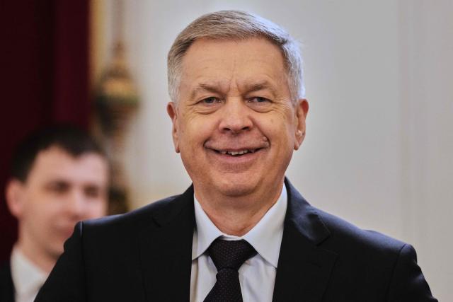 Admiral Igor Kostyukov, head of Russian military intelligence (GRU), attends a meeting between Russian President and Iranian Foreign Minister at the Boris Yeltsin Presidential Library in Saint Petersburg on April 27, 2026. (Photo by Dmitry LOVETSKY / POOL / AFP)