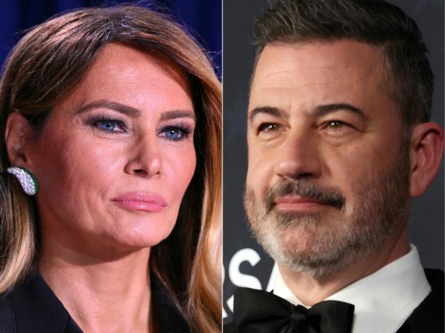(COMBO) This combination of pictures created on April 27, 2026 shows (L/R) US First Lady Melania Trump attending the White House Correspondents' dinner at the Washington Hilton in Washington, DC, on April 25, 2026 and TV host Jimmy Kimmel in Santa Monica, California, on January 4, 2026. US First Lady Melania Trump lashed out on April 27, 2026, at comedian Jimmy Kimmel over a joke likening her to an "expectant widow," a jibe with eerie resonance after a shooting at a dinner attended by Donald Trump. Even though Kimmel made the remark in a monologue days ago, right-wing commentators who support Trump have resurrected it to call for the dismissal of the talk show host. (Photo by Mandel NGAN and Michael Tran / AFP)