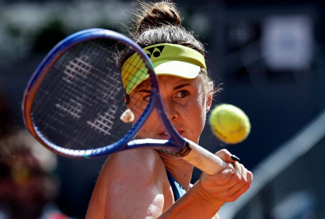 Czech Republic's Linda Noskova returns the ball to US' Coco Gauff during their 2026 WTA Tour Madrid Open tennis tournament women's singles match at the Caja Magica in Madrid, on April 27, 2026. (Photo by OSCAR DEL POZO / AFP)
