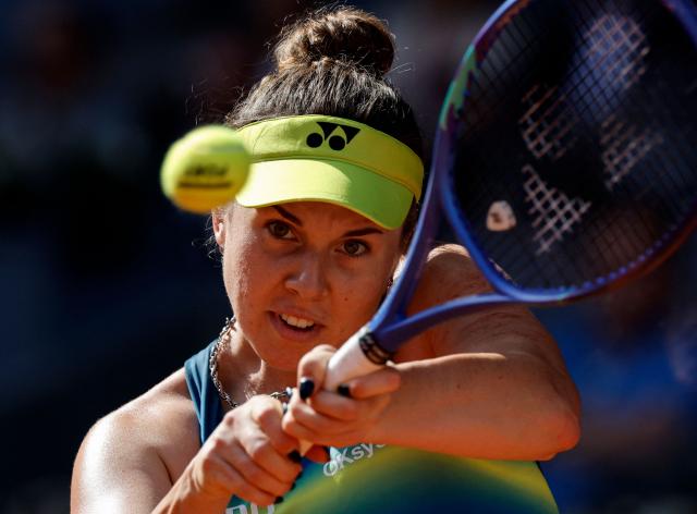 Czech Republic's Linda Noskova returns the ball to US' Coco Gauff during their 2026 WTA Tour Madrid Open tennis tournament women's singles match at the Caja Magica in Madrid, on April 27, 2026. (Photo by OSCAR DEL POZO / AFP)