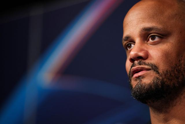 Bayern Munich's Belgian coach Vincent Kompany reacts as he speaks during a press conference at the Parc des Princes stadium, western Paris, on April 27, 2026, on the eve of their UEFA Champions League semi-final football against Paris Saint-Germain. (Photo by FRANCK FIFE / AFP)