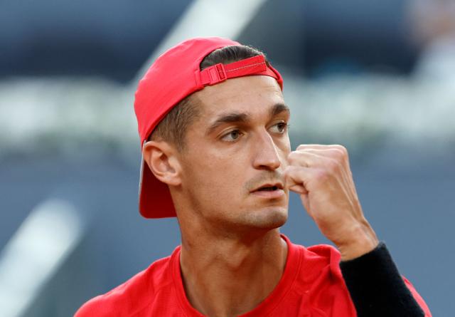 France's Terence Atmane reacts after winning a game to Germany's Alexander Zverev during their 2026 ATP Tour Madrid Open tennis tournament third round singles match at the Caja Magica in Madrid, on April 27, 2026. (Photo by OSCAR DEL POZO / AFP)