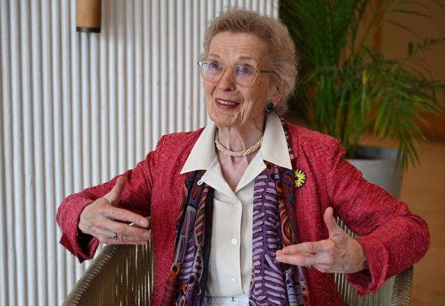 Former Ireland's President Mary Robinson speaks during an interview with AFP on the sidelines of the First Conference Transitioning Away From Fossil Fuels at Port Beach in Santa Marta, Colombia on April 27, 2026. (Photo by Raul ARBOLEDA / AFP)