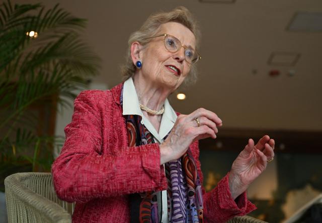 Former Ireland's President Mary Robinson speaks during an interview with AFP on the sidelines of the First Conference Transitioning Away From Fossil Fuels at Port Beach in Santa Marta, Colombia on April 27, 2026. (Photo by Raul ARBOLEDA / AFP)
