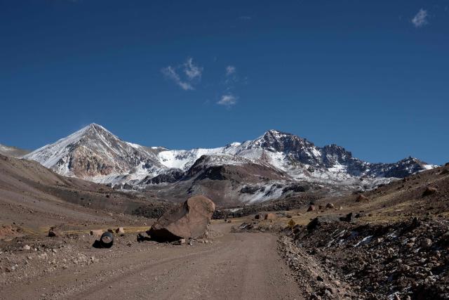 This view shows snow-covered peaks of the Andes Mountains in Calingasta, San Juan province, Argentina, on April 21, 2026. (Photo by Luis ROBAYO / AFP)